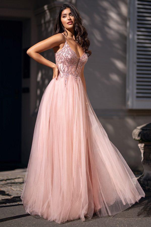 Phoebe beaded lace up tulle prom dress