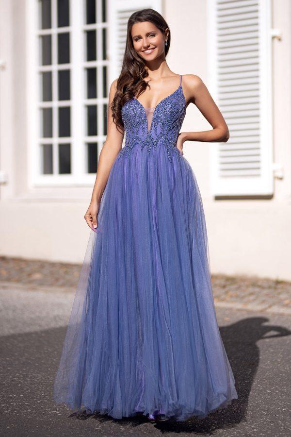Phoebe beaded lace up tulle prom dress