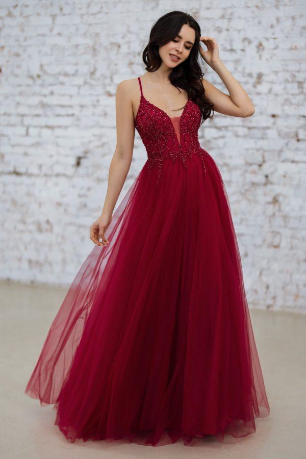 Phoebe beaded lace up tulle prom dress