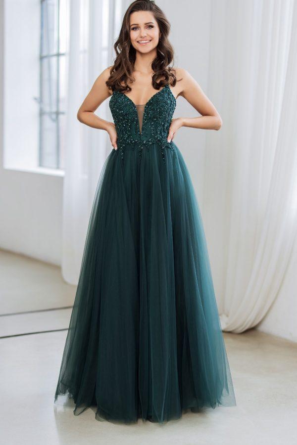 Phoebe beaded lace up tulle prom dress