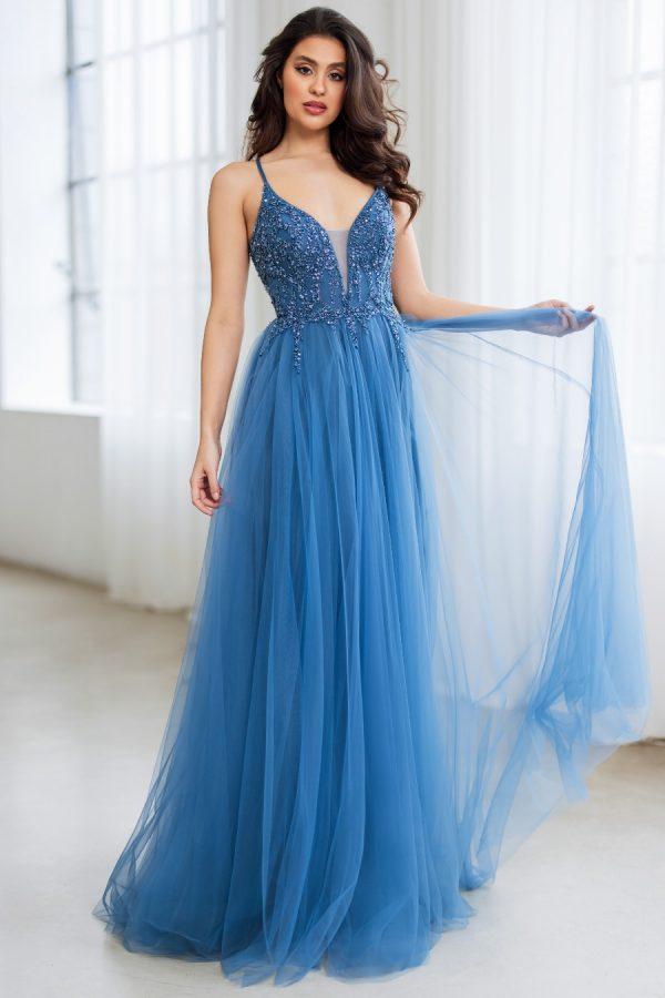 Phoebe beaded lace up tulle prom dress
