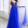 Phoebe beaded lace up tulle prom dress