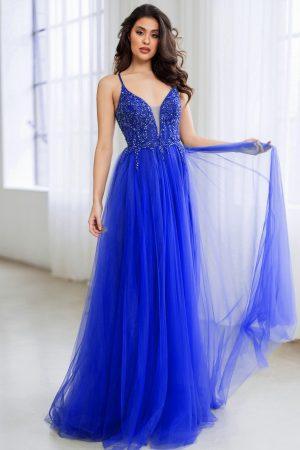 Phoebe beaded lace up tulle prom dress