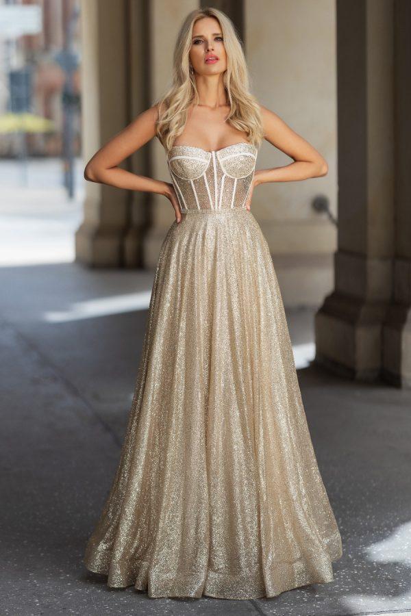 Gold A-line sparkle prom dress
