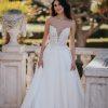 Mikado skirt, strapless detachable sleeve wedding dress