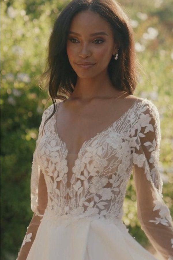 long sleeve mikado skirt wedding dress