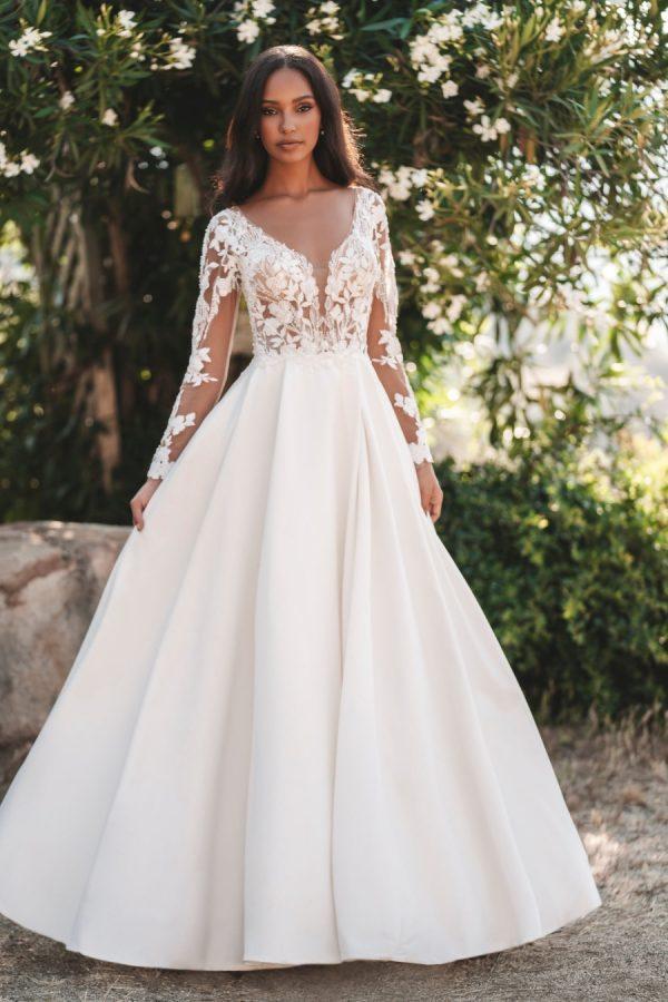long sleeve mikado skirt wedding dress