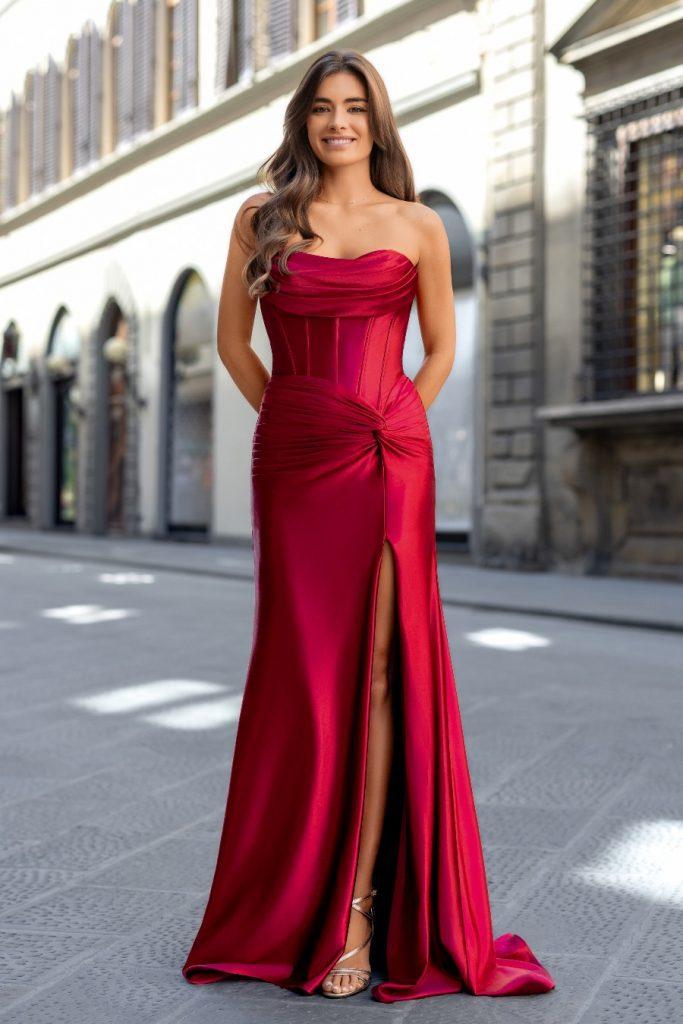 Satin strapless corset prom dress