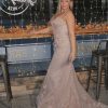 TNW606 nude champagne floral sparkle prom dress with feather details
